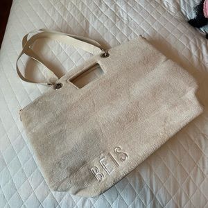 beis terry tote beach bag in beige